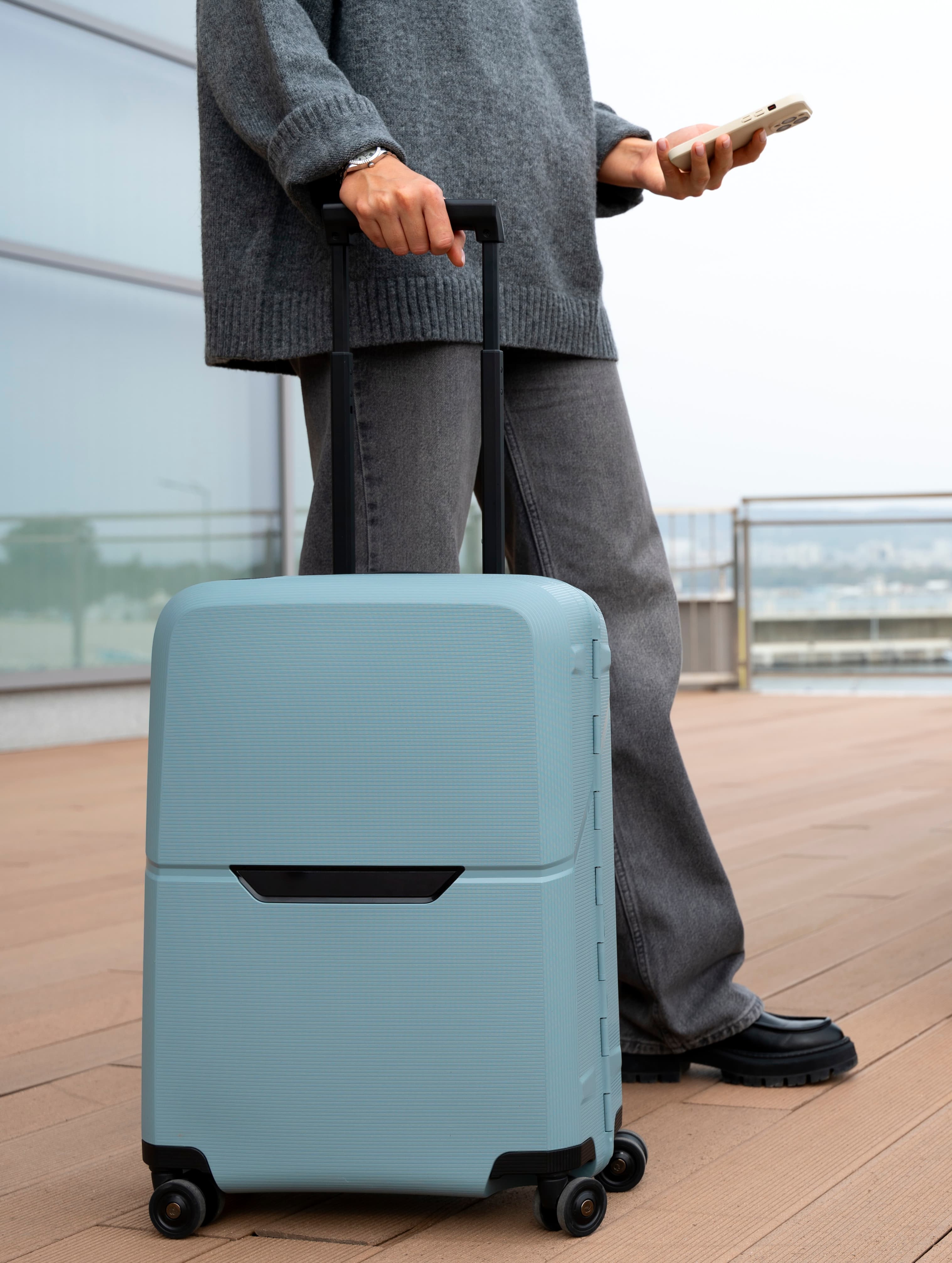 Traveler with suitcase